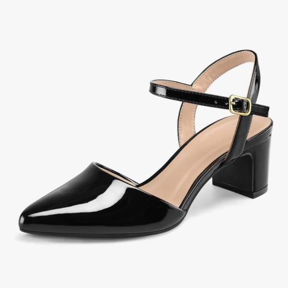 Shiny Black pointed Toe Low Heel - Picture 1 of 5